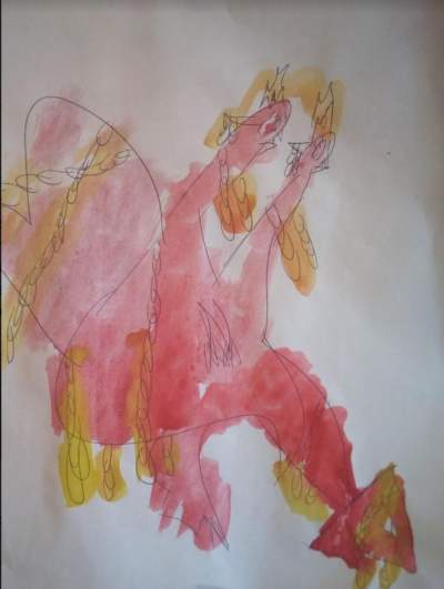 Glory's watercolor painting of a red dragon.