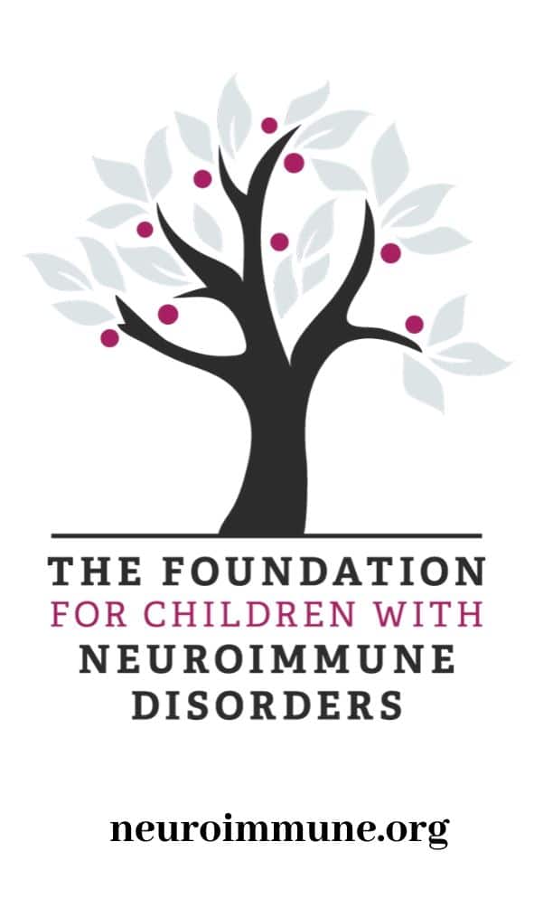 Back of awareness card, with the logo, The Foundation for Children with Neuroimmune Disorders, and neuroimmune.org.